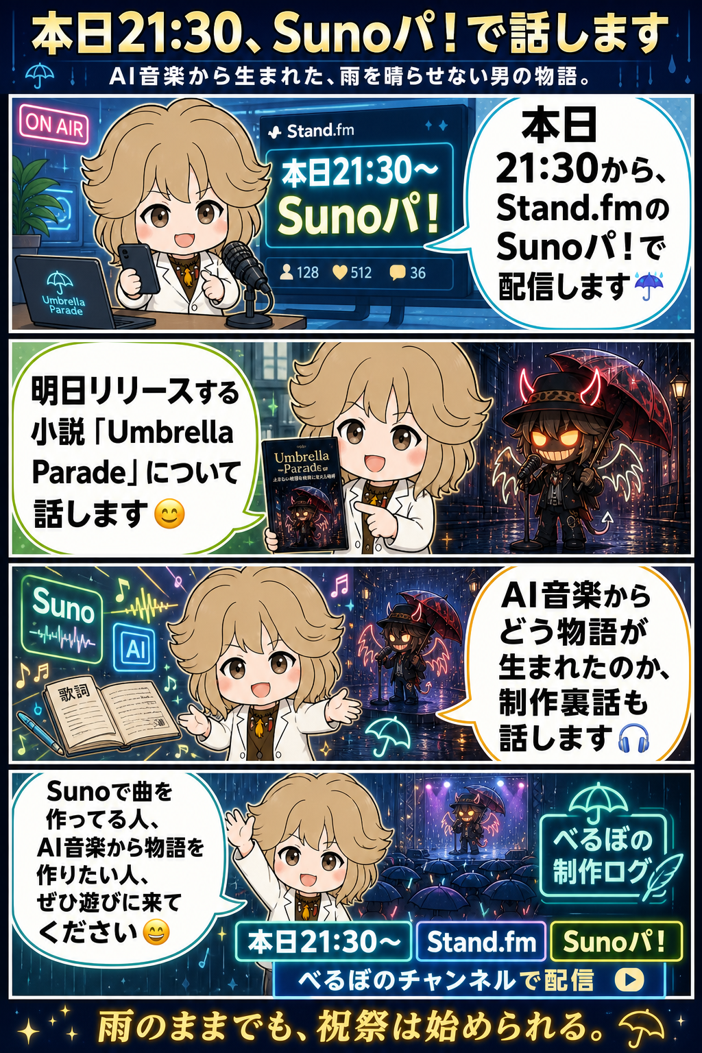 本日21:30、Sunoパ！で話します