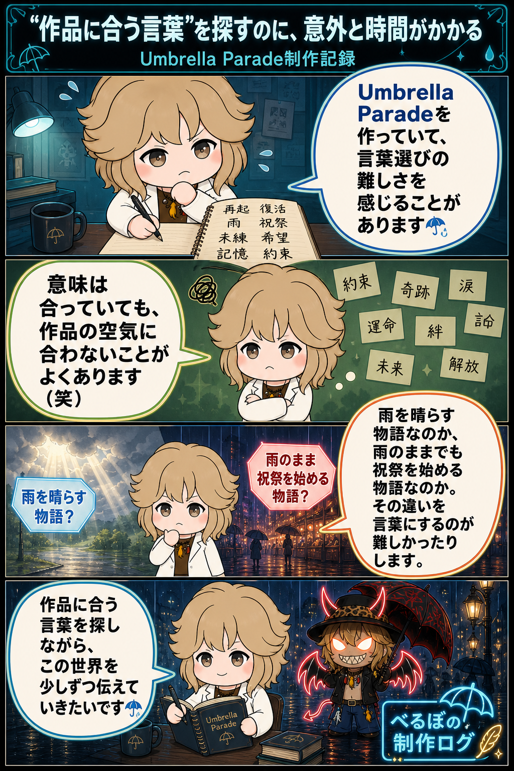“作品に合う言葉”を探すのに、意外と時間がかかる