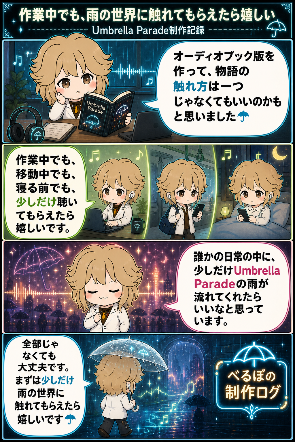 作業中でも、雨の世界に触れてもらえたら嬉しい